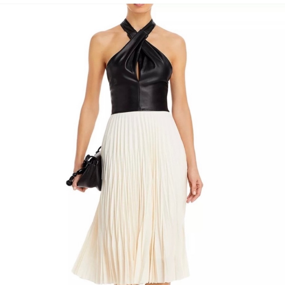 STAUD Black and Cream Halter Top